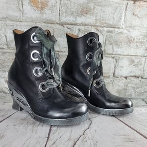 Fluevog Mission Katie Silver Lace-up Wedge Boot